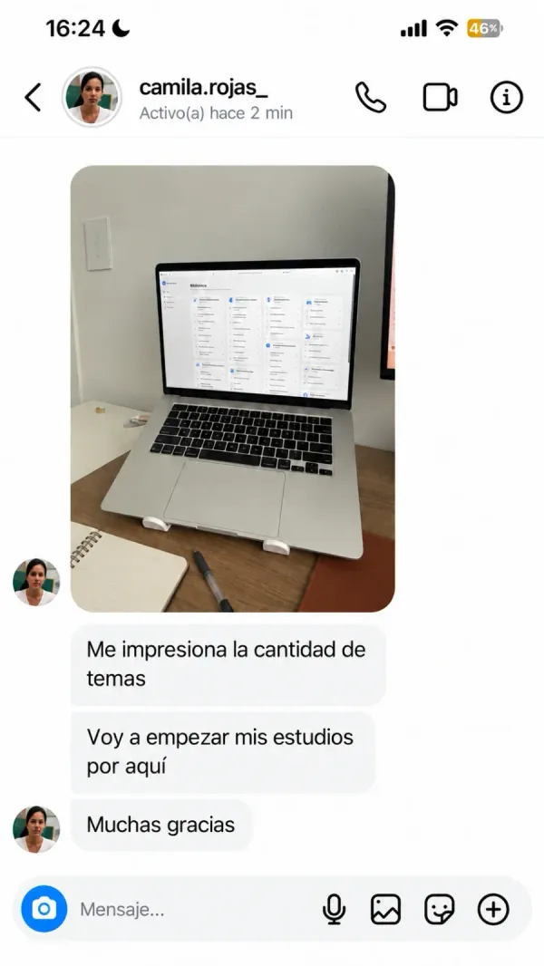 Mensaje de una alumna sobre la cantidad de temas